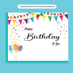 Birthday balloons vector background design. Happy birthday to your text with the balloon and confetti decoration element for the birthday celebration greeting card design. Vector illustration