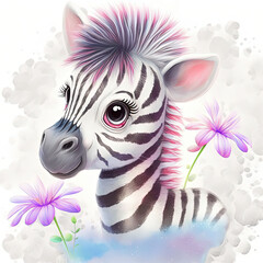 zebra and flowers - obrazy, fototapety, plakaty