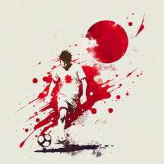 Naklejka na ściany i meble Japan soccer poster. Abstract Japanese football background. Japan national football player. Japanese soccer team