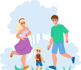 family running vector. happy together, run fun, summer mother, woman child, young joy, family ma, son family running character. people flat cartoon illustration