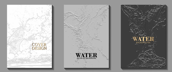 Fototapeta na wymiar Grey set plaster texture background for cover design, cards, flyer, poster. Hand-drawn painted relief. Vector illustration for cover. Water splashes. Stucco template backdrop. 