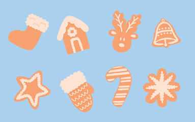 Gingerbread cookies vector set. Winter holiday baking. 