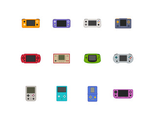 Handheld Game Console Icon Set In Colorful Style
