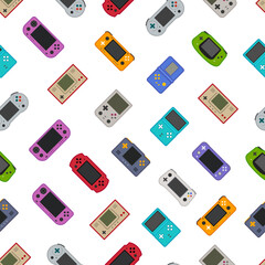 Seamless Pattern of Handheld Game Console Icons In Colorful Style © D Graphics