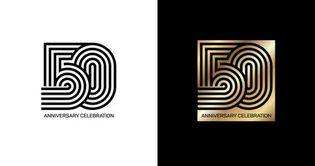 The fiftieth anniversary. Gold and black numbers. Poster template for 50th anniversary celebration. Vector illustration.