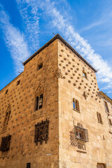 View of the Casa de las Conchas, in the city of Salamanca, in Spain.