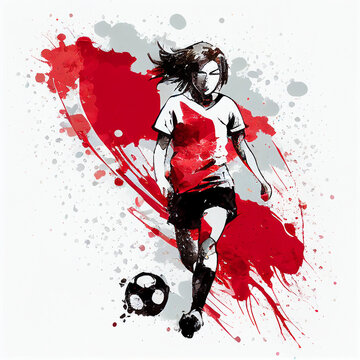 Japan woman soccer poster. Abstract Japanese football background. Japanese national football player. Japan soccer team