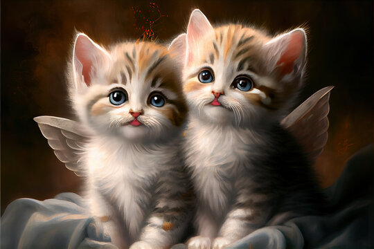 Illustration of kittens as two Renaissance angels