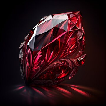 Shiny Crystal ruby gem isolated on black background. Natural precious mineral stone artistic illustration. Decorative Crystal ruby gemstone square realistic poster.