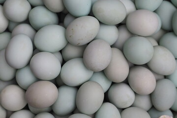 Salted duck eggs are sold in the fresh market. Preservation of duck eggs with salt. Salted egg yolk