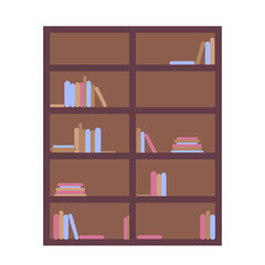 wooden old cabinet with books on the shelves, stacks of books, books on the shelves 