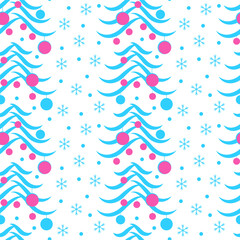 Set of Christmas and new year seamless pattern with Christmas tree and snowflakes.