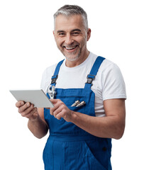 Repairman connecting with a tablet