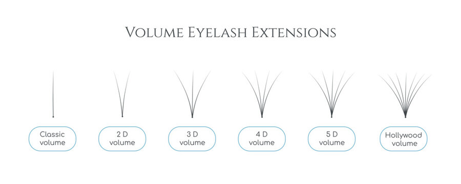 Vector bunch of artificial eyelashes for volume lash extensions. Professional lashmaker guide for training different types of bunches. Tweezing materials for salon beauty procedure