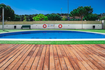 Public pool in an apartment complex at the height of summer