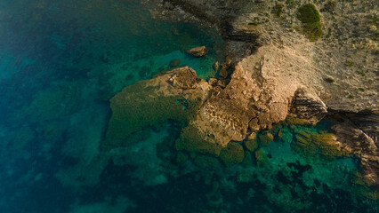 aerial views with 4k drone, centinal direction of rocks and sea.