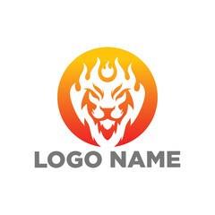 Lion and fire combination icon logo concept