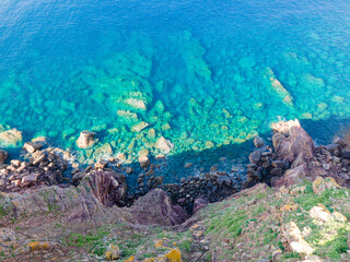 aerial views with 4k drone, centinal direction of rocks and sea.