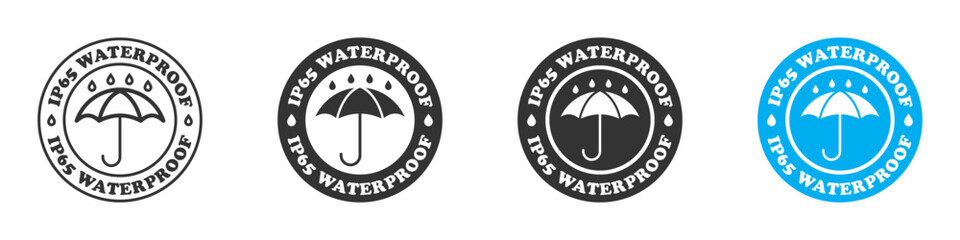 IP65 waterproof logo. Water resistance level icon. Vector illustration. - obrazy, fototapety, plakaty