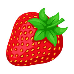 Whole strawberry cartoon illustration. Fresh ripe red berries with flowers isolated on white background
