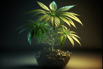 Marijuana Plant on a Dark Background - Generative AI