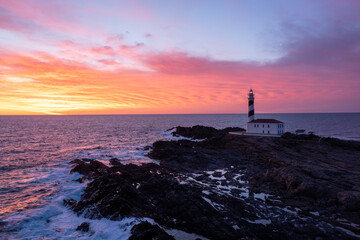 Drone with images of the Favarix lighthouse on the European coast.