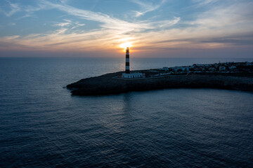 drone images of the best lighthouses of menorca, on the european coast