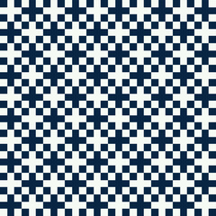 Seamless pattern Vector of geometric cross square pattern with color white and blue navy color. Background design in mimimal concept for fabric cloth pattern , decoration or wallpaper.