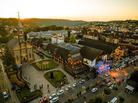 Aerial photo with drone of the city of Gramado at Christmas