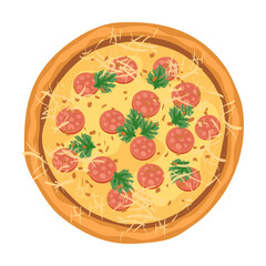 Top view of pizza vector illustration. Pepperoni, pizzas with different ingredients for menu isolated on white background