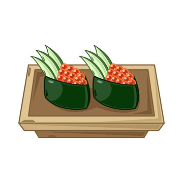 cartoon gunkan-maki sushi, japanese food vector isolated on white background