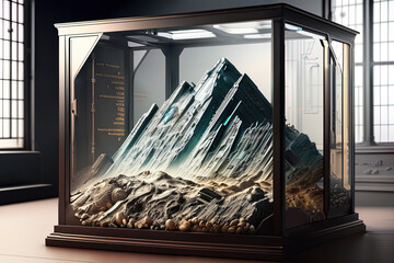 photorealistic snowy mountain in a sci-fi/knolling case - AI Generated