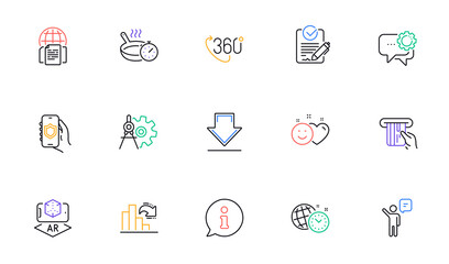 Agent, Decreasing graph and Info line icons for website, printing. Collection of Employees messenger, Security app, Time management icons. Credit card, 360 degree. Bicolor outline Agent icon. Vector