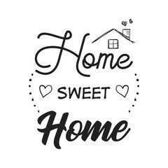 Home Sweet Home - Typography poster. Vector vintage illustration with house hood and lovely heart and incense chimney