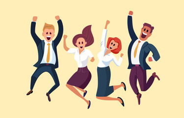 Fototapeta na wymiar People joy at work, people rejoice in victory, working team of people celebrate. Vector