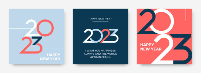 Happy New Year 2023 creative poster concept. Minimalist design templates with typography logo 2023 for celebration.