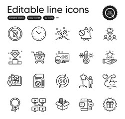 Set of Business outline icons. Contains icons as Mute sound, Business idea and Money currency elements. Success, Cyber attack, No parking web signs. Money box, Winner cup. Vector
