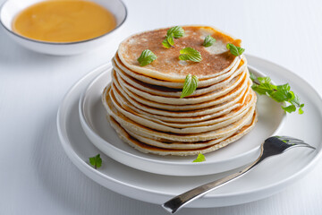 Traditional Russian pancakes. Maslenitsa week. Pancake week