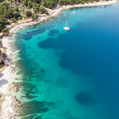 Naklejka na ściany i meble Crystal clear Adriatic sea on the island of Ciovo. Mediterranean as it once was.