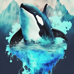orca, killer whale, spyhop out of ocean