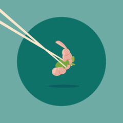 shrimp with lettuce in Chinese sticks