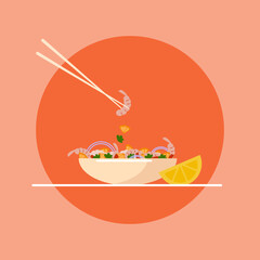 vector illustration of chinese shrimp salad
