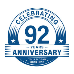 Fototapeta premium 92 years anniversary celebration design template. 92nd logo. Vector and illustrations.