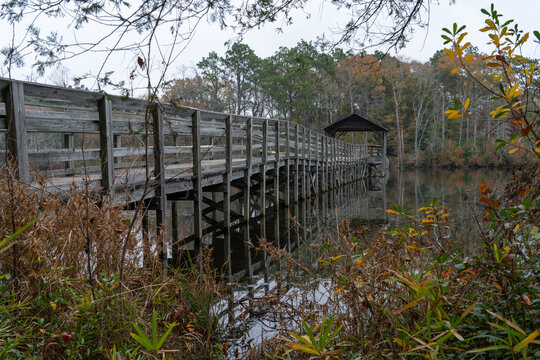 Wooden Bridge Over A Lake, From The Side