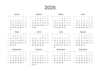 Kalender 2028, spanisch, Querformat