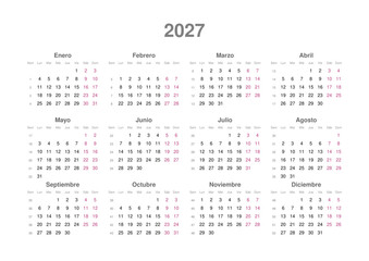 Kalender 2027, spanisch, Querformat