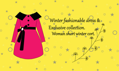  vector winter clothes  female coats and sweater on yellow background