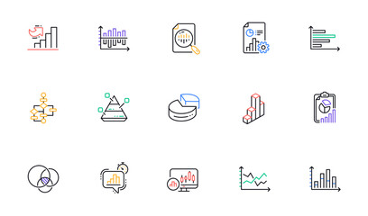 Charts and graphs line icons. Infochart, Block diagram and Algorithm. Presentation linear icon set Bicolor outline web elements. Vector
