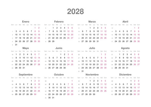 Kalender 2028, spanisch, Querformat