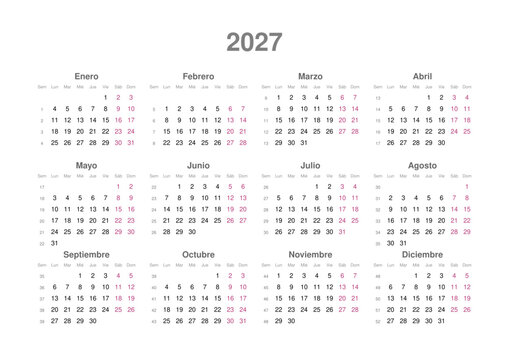 Kalender 2027, spanisch, Querformat